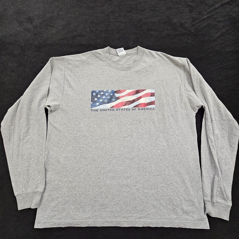 USA Flag Old Navy‎ Gray Long Sleeve Cotton Blend T-Shirt Men's M